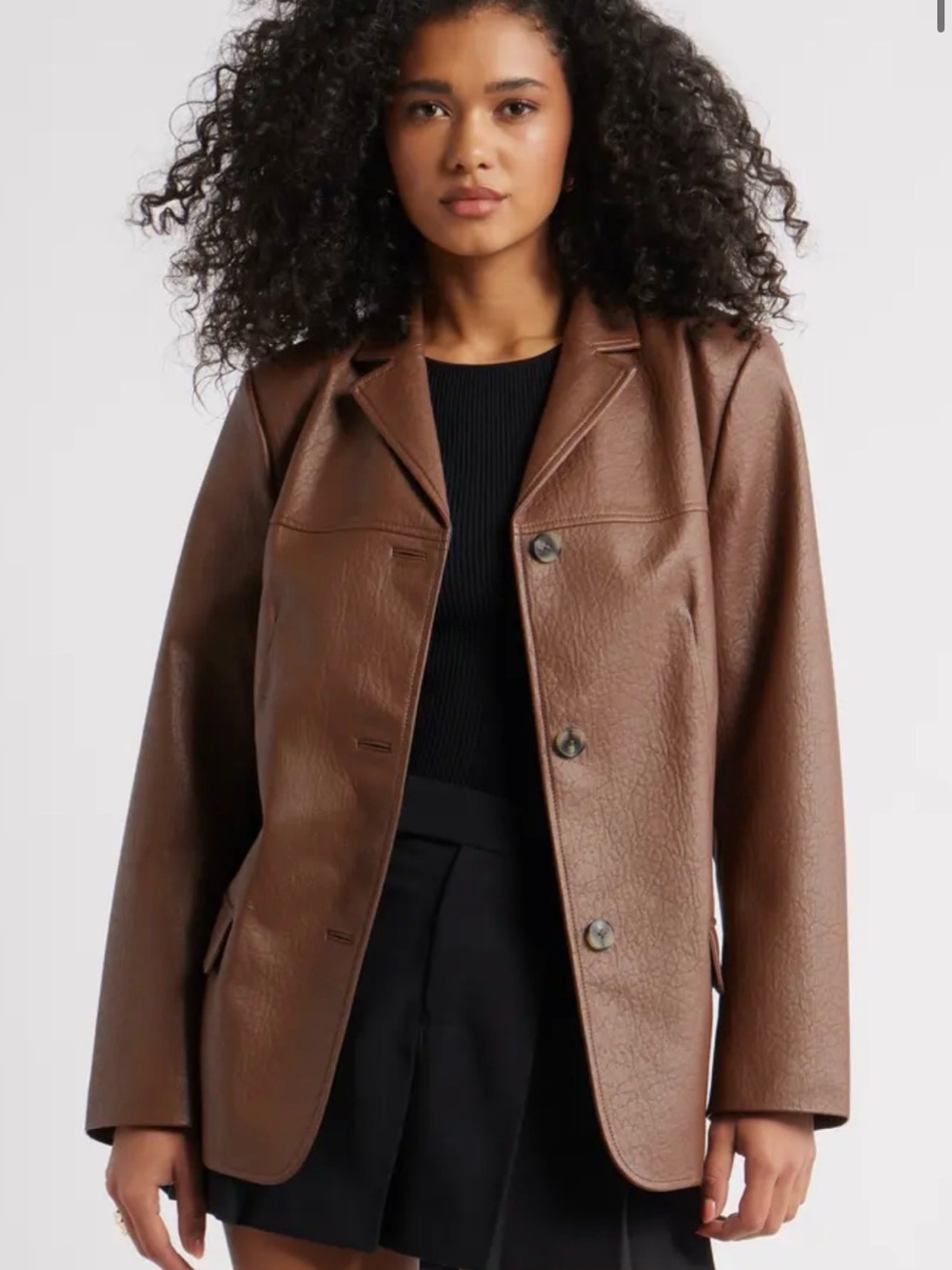 NWT Open Edit Pebble Faux Leather Women’s Jacket Small Brown RPP $119.50